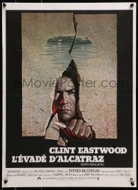 4p124 ESCAPE FROM ALCATRAZ French 16x22 1979 cool artwork of Clint Eastwood busting out by Lettick!