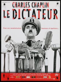 4p130 GREAT DICTATOR French 16x21 R2002 Charlie Chaplin as Hitler-like Hynkel by microphones!