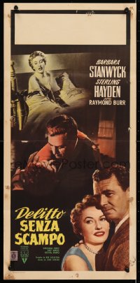 4p363 CRIME OF PASSION Italian locandina 1957 sexy Barbara Stanwyck w/Sterling Hayden!