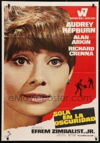 4p636 WAIT UNTIL DARK Spanish 1968 c/u of blind Audrey Hepburn, who is terrorized by a burglar!