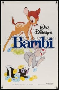 4r541 BAMBI 1sh R1982 Walt Disney cartoon deer classic, great art with Thumper & Flower!