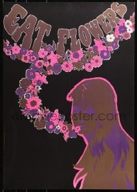 4r149 EAT FLOWERS 20x29 Dutch commercial poster 1960s psychedelic Slabbers art of woman & flowers!