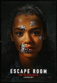 4r637 ESCAPE ROOM teaser DS 1sh 2019 creepy image of Taylor Russell with puzzle-skull face!