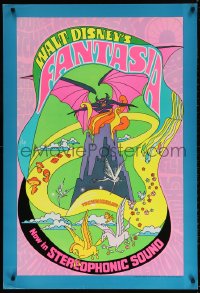 4r641 FANTASIA heavy stock 1sh R1970 Disney classic musical, great psychedelic fantasy artwork!