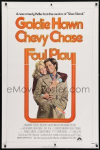 4r655 FOUL PLAY 1sh 1978 wacky Lettick art of Goldie Hawn & Chevy Chase, screwball comedy!