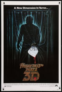 4r658 FRIDAY THE 13th PART 3 - 3D 1sh 1982 slasher sequel, art of Jason stabbing through shower!