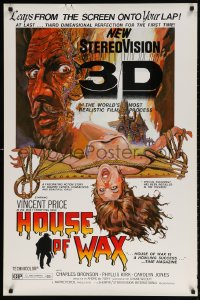 4r700 HOUSE OF WAX 1sh R1970s 3-D, great artwork of Vincent Price with candle over audience!