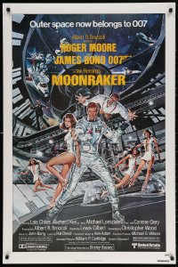4r784 MOONRAKER 1sh 1979 Goozee art of Moore as James Bond, sexy Lois Chiles & Richard Kiel!
