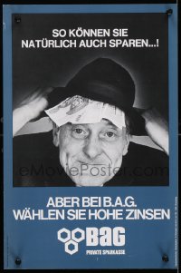 4r116 COB 12x18 Belgian advertising poster 1970s image of man with money in hat!