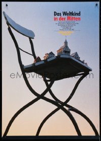 4r197 DAS WELTKIND IN DER MITTEN 24x33 German stage poster 1987 town on a chair by Holger Matthies!