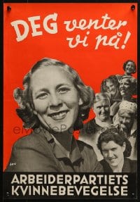 4r269 DEG VENTER VI NA 14x20 Norwegian special poster 1930s vote for the Norwegian Labour Party!