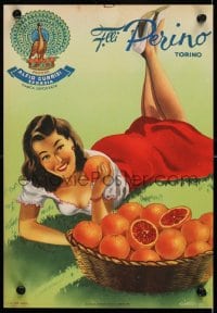 4r118 F.LLI PERINO 10x14 Italian advertising poster 1951 sexy girl w/oranges art by Gian Rosa!