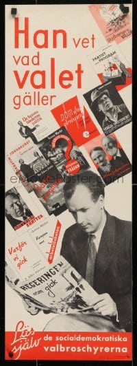 4r316 HAN VET VAD VALET GALLER 12x34 Swedish special poster 1936 read about social democracy!