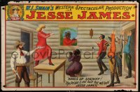 4r207 JESSE JAMES 28x32 stage poster 1910s the prison is not built that will hold him, hands up!