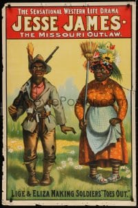 4r208 JESSE JAMES 28x42 stage poster 1910s Missouri Outlaw, Lige & Eliza making soldiers toes out!