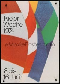 4r339 KIELER WOCHE 1974 17x23 German special poster 1974 cool colorful artwork of many sails!