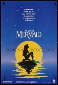4r359 LITTLE MERMAID 18x26 special poster 1989 Ariel in moonlight, Disney underwater cartoon!
