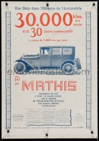 4r126 MATHIS 17x25 French advertising poster 1925 great art of vintage antique car!