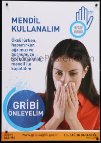 4r369 MENDIL KULLANALIM 19x27 Turkish special poster 2009 image of a woman blowing her nose!