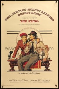 4r436 STING 19x29 special poster 1974 art of con men Paul Newman & Robert Redford by Richard Amsel!
