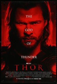 4r944 THOR advance DS 1sh 2011 cool image of Chris Hemsworth w/classic hammer, shows title!