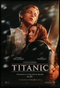 4r947 TITANIC DS 1sh R2012 Leonardo DiCaprio & Winslet, Cameron, collide with destiny!