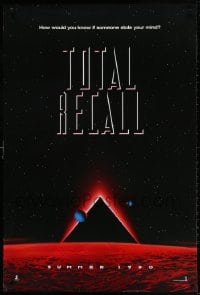 4r953 TOTAL RECALL teaser 1sh 1990 Schwarzenegger, how would you know if someone stole your mind?