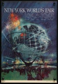 4r013 NEW YORK WORLD'S FAIR 11x16 travel poster 1961 art of the Unisphere & fireworks by Bob Peak!