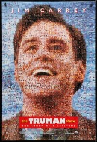 4r960 TRUMAN SHOW teaser DS 1sh 1998 really cool mosaic art of Jim Carrey, Peter Weir