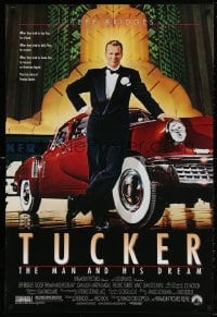 4r961 TUCKER: THE MAN & HIS DREAM 1sh 1988 Francis Ford Coppola, c/u of Jeff Bridges in tux w/car!