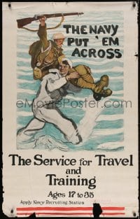 4r004 NAVY PUT 'EM ACROSS 29x46 WWI war poster 1918 Henry Reuterdahl art!