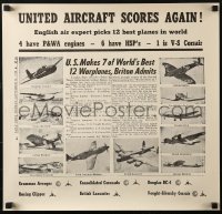 4r010 UNITED AIRCRAFT SCORES AGAIN 19x20 WWII war poster 1942 12 best aircraft in the world!