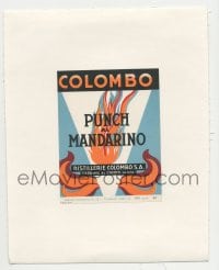 4s198 COLOMBO linen Italian 4x6 wine label 1950s advertising their Punch al Mandarino brand of rum!