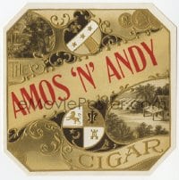 4s040 AMOS 'n' ANDY 5x5 cigar box label 1930s printed on embossed gold foil!