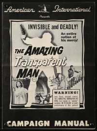 4s547 AMAZING TRANSPARENT MAN pressbook 1959 Edgar Ulmer, art of the invisible & deadly convict!