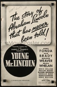 4s998 YOUNG MR. LINCOLN pressbook 1939 Henry Fonda as President Abraham Lincoln, John Ford