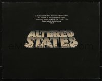 4s378 ALTERED STATES die-cut promo brochure 1980 Paddy Chayefsky, Ken Russell, sci-fi horror!