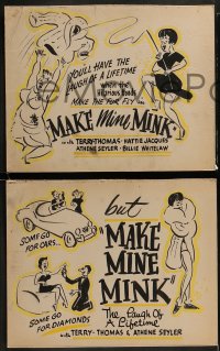 4s221 MAKE MINE MINK set of 4 local theater LCs 1961 great homemade English comedy cartoon art!