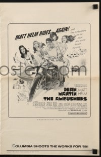 4s548 AMBUSHERS pressbook 1967 art of Dean Martin as Matt Helm with sexy Slaygirls on motorcycle!