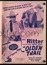 4s695 GOLDEN TRAIL pressbook 1940 pretty Patsy Moran & others smile at Tex Ritter playing guitar!