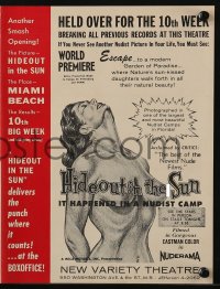 4s720 HIDEOUT IN THE SUN pressbook 1960 Doris Wishman nudist camp, continuous 1st release, very rare
