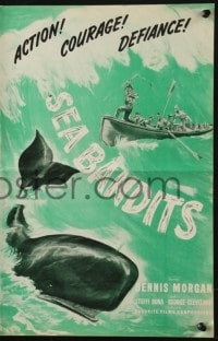 4s736 I CONQUER THE SEA pressbook R1947 art of giant whale attacking lifeboat, Sea Bandits!