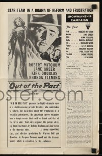 4s837 OUT OF THE PAST pressbook R1957 Robert Mitchum & Jane Greer in love triangle!