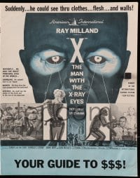 4s995 X: THE MAN WITH THE X-RAY EYES pressbook 1963 Ray Milland strips souls & bodies, cool art!