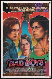 4t066 BAD BOYS 1sh 1983 Javack artwork of tough teen Sean Penn, Ally Sheedy!