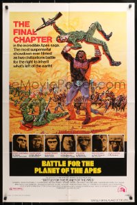 4t084 BATTLE FOR THE PLANET OF THE APES 1sh 1973 great sci-fi artwork of war between apes & humans!