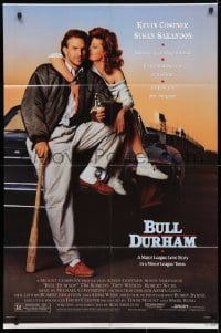 4t147 BULL DURHAM 1sh 1988 great image of baseball player Kevin Costner & sexy Susan Sarandon