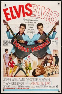 4t248 DOUBLE TROUBLE 1sh 1967 cool mirror image of rockin' Elvis Presley playing guitar!