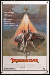 4t253 DRAGONSLAYER 1sh 1981 cool Jeff Jones fantasy artwork of Peter MacNicol w/spear & dragon!