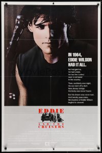 4t261 EDDIE & THE CRUISERS 1sh 1983 close up of Michael Pare with microphone, rock 'n' roll!